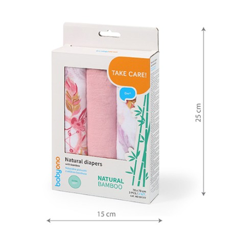BabyOno Natural bamboo diapers 3pcs - pink